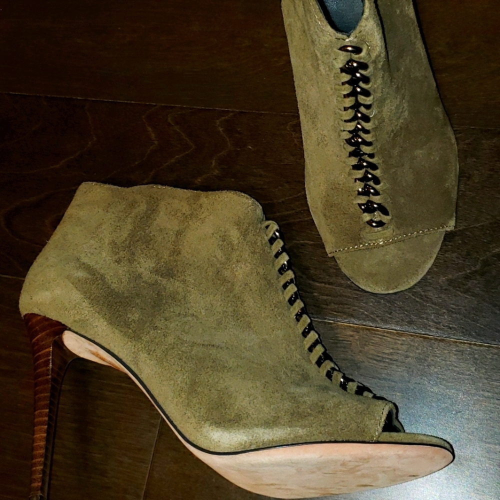 Coach olive suede peeptoe boots size 7.5